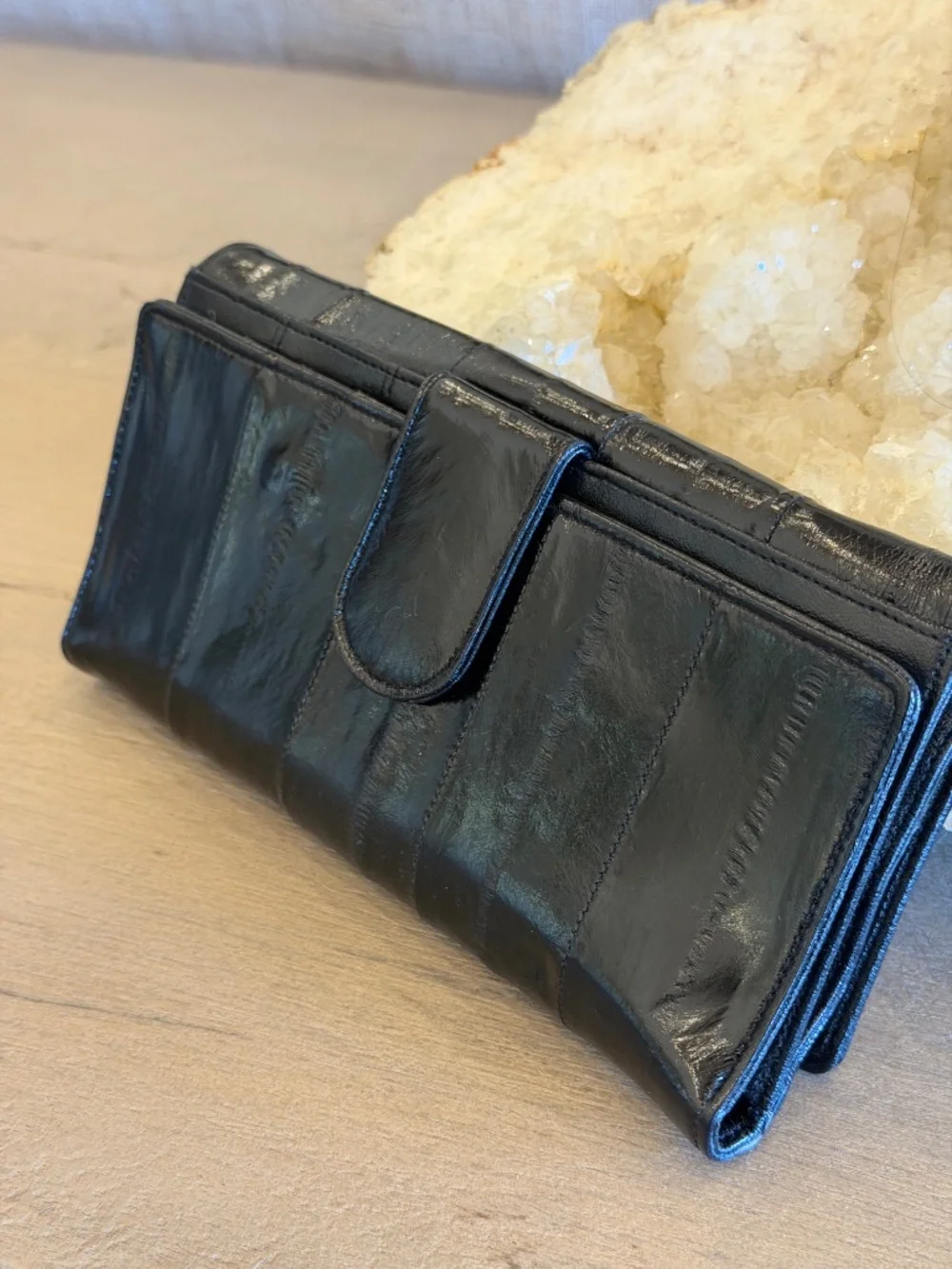 Lee Sands Genuine EEL SKIN Clutch Wallet Black Trifold Quality Exotic Korea